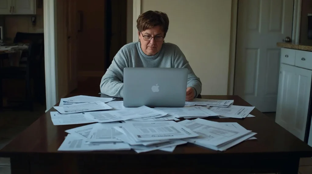 Person reviewing paperwork and insurance documents after a car accident in Illinois